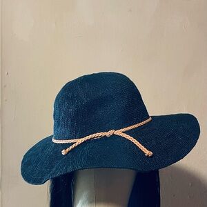 Elegant Navy Blue Wide-Brim Hat with Tan Accent